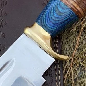 Couteau Bowie de camping industriel/DIY fait main sur mesure, pointe droite, acier inoxydable 3 mm, manche bois + laiton, cuir - Product Image 3