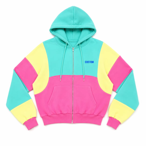 Widebreaker Colorful Crop <b>Top</b> Women's Hoodies 100% Cotton Waterproof Streetwear Zipper Heavyweight Oversized Colorblock Design - Product Image 3