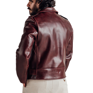 <b>Men</b> Genuine <b>Leather</b> Moto <b>Jacket</b> With Belt Turn-down Collar Zipper Closure Autumn Solid Color Regular Fit - Product Image 3