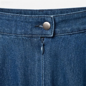 Women Denim A-Line Skirt Knee-Length Pleated Solid Color Casual Style Regular Waistline All Seasons Wear - Product Image 4