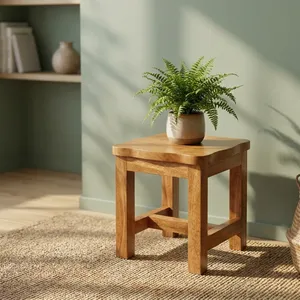 Taburete Cuadrado de Madera con Cuatro Patas, Mini Taburete Compacto Multiusos para Hogar, Oficina, Dormitorio, Sala de Estar, Cocina - Product Image 6