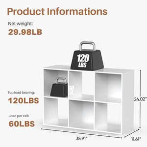Estantería de Esquina Abierta de 6 Cubos con Paneles Traseros Extraíbles de 24x12x36 Pulgadas, Blanca, para Sala de Estar, Dormitorio u Oficina - Product Image 2