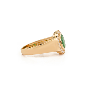 Bague Chevalière en Or Jaune 14K avec Émeraude et Diamant Halo, Prix de Gros Usine pour Commandes en Gros, Bijoux pour Hommes, Pierre de Naissance de Mai - Product Image 5