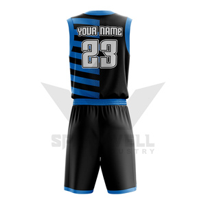 Ensemble de maillot de basket-ball camouflage bleu personnalisé sans manches col en V polyester respirant imprimé par sublimation adulte unisexe - Product Image 2