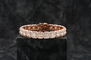Round Brilliant Cut Diamond 14K Gold Plated Heavy Bracelet Filled Diamonds Fancy Light D Color Unisex Hiphop Jewelry GIA - Product Image 5