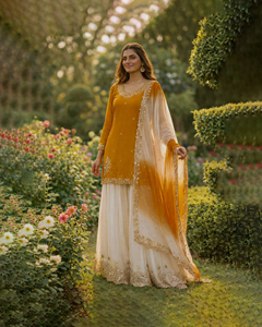 Wholesale Designer Indian Sequin Embroidered Crepe Sharara Gharara <b>Kurti</b> Set Diwali Wedding Party Fancy 3Pcs Premium ReadyToWear - Product Image 1