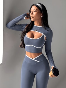 Women 3 Piece Seamless Activewear Set High Waist Tummy Control Leggings Bra <b>Long</b> Sleeve Top - Product Image 5