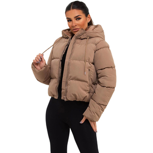 Women's Trendy Cropped Puffer <b>Jacket</b> Hooded Quilted Warm Winter Coat Zip-Up Drawstring Outwear Wholesale OEM Custom Logo - Product Image 1