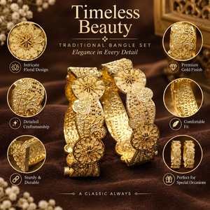 ชุดกำไลลายดอกไม้ประณีต |   เครื่องประดับทอง 24K ชุบทองแดงทองเหลืองขัดเงา |   กำไลข้อมือเจ้าสาวแบบดั้งเดิม ดีไซน์เนอร์งานแต่งงาน คด้า บังเกิลส์ - Product Image 5