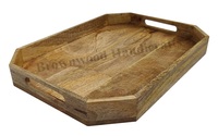 Plateau en bois d'acacia de forme octogonale au design élégant le plus vendu pour le petit déjeuner le dîner plateau de Table basse en bois pour l'exportation