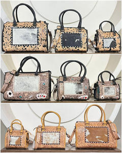 Nouvel ensemble de sacs Speedy en cuir repoussé à la main style western, en cuir de vachette à poils, sac à main tendance pour femme, sac bandoulière, sac de voyage personnalisé - Product Image 5