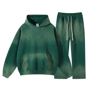 Ensemble jogging en molleton French Terry délavé à l'acide avec sweat à capuche imprimé en relief et pantalon évasé, style streetwear délavé au soleil - Product Image 3