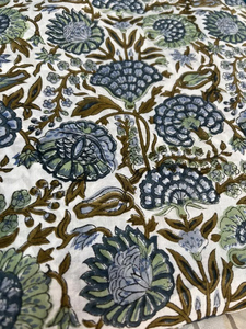 Tissu Sanganeri 100% Coton Écologique Imprimé à la Main Motif Floral Bleu Indien Fait Main Léger 90 GSM Largeur 43/44 pouces au mètre - Product Image 2