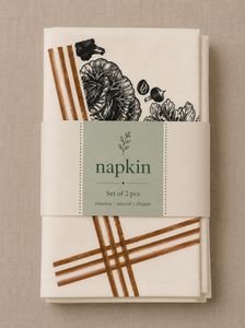 Serviette en coton de qualité supérieure avec imprimé de feuilles botaniques et bordure rayée |   Serviette de table élégante en coton imprimé pour la table à manger - Product Image 4