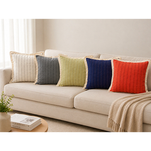 Premium 100% Cotton Embroidered <b>Cushion</b> <b>Cover</b> with Contrast Scalloped Trim | Decorative Pillow <b>Cover</b>, Living Room & Home - Product Image 1