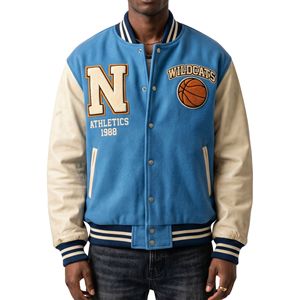 Royal Blue Varsity <b>Jacket</b> L Patch Street Text Embroidery Letterman Coat <b>White</b> Leather Sleeve Baseball Bomber Sports Apparel - Product Image 4