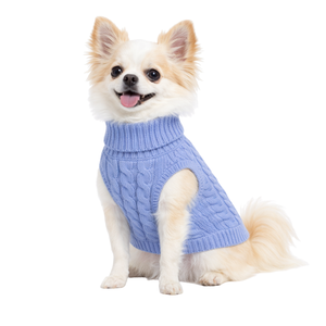 Pull en tricot torsadé pour chien bleu, chaud et doux, idéal pour l'hiver, vêtement confortable pour chiens par temps froid - Product Image 1