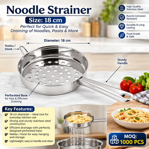 Colador de Fideos Redondo de Acero Inoxidable con Acabado Espejo Cromado, Ecológico, Seguro para Contacto con Alimentos, 18 cm, Utensilios de Cocina - Product Image 3