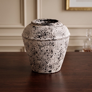 Vintage Flecked White <b>Ceramic</b> Pottery <b>Vase</b> Distressed Flower Jar for Modern Home Decor - Product Image 2
