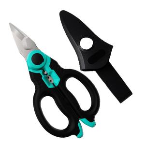 Ciseaux d'électricien de 160 mm, lame en acier inoxydable, bord dentelé, poignée souple, vert/noir - Product Image 2