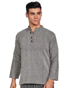<b>Men's</b> Lightweight Cotton Nepali <b>Kurta</b> Short Length Full Sleeve Summer Tunic Adults Breathable Indian Pakistani Quick Dry - Product Image 2