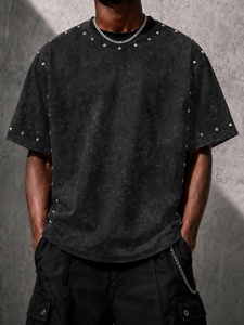 T-shirt en coton délavé à l'acide, coupe oversize, style vintage, impression personnalisée, vêtements streetwear - Product Image 1