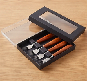 Ensemble de fourchettes en acier inoxydable avec manche en bois, design minimaliste, couverts durables pour la restauration et le camping - Product Image 6