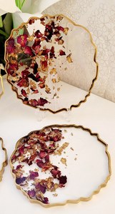 <b>Round</b> Stoneware Milky Coaster With Gold Leaf Design And Gold Edge 400 Mm Diameter Glam Style Non Slip <b>Mat</b> For Table By UO INDIA - Product Image 6