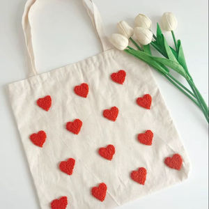 <b>Handbag</b> Reusable Grocery Shopper Women Daily Gift Bags Premium Cotton Canvas Tote Bag Tufted Embroidery Shoulder Shopping - Product Image 1
