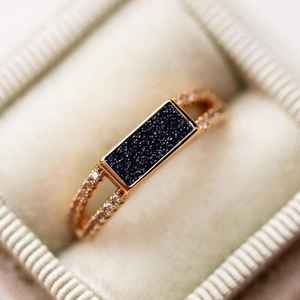 Anillos de Piedra Arenisca Azul en Forma de Baguette, Anillo de Compromiso y Boda, Plata de Ley 925, Chapado en Oro de 14K, Anillo Delicado para Apilar - Product Image 3