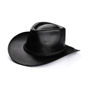Unisex Black Leather Striped Cowboy <b>Hat</b> Wide Brim Beach Adult Spring and <b>Summer</b> Style - Product Image 1