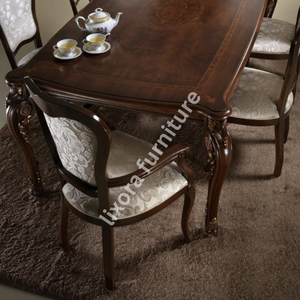 Ensemble de table à manger en bois massif artisanal de luxe 6 places Finition premium Décoration royale - Product Image 2