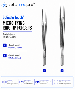 Delicate Touch Micro Tying <b>Ring</b> Tip Forceps Straight Jaws Overall Length 6-3/4in 17.5cm or 8-1/4in 21cm ZETOMEDPRO - Product Image 2