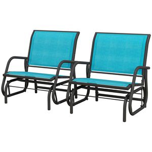 Sedie da Giardino 2 Sedie a Dondolo Blu per Esterni con Telaio in Acciaio e Braccioli Curvi per Portico, Bordo Piscina e Balcone - Product Image 1