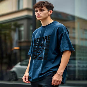 T-shirt surdimensionné uni pour hommes T-shirt en polyester respirant blanc col rond décontracté polyvalent hors épaule T-shirts à manches - Product Image 3