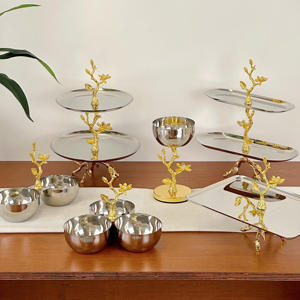 Bol de service double en argent de luxe avec poignée en forme d'oiseau doré sur branche, élégant plateau à noix en métal pour une décoration intérieure haut de gamme - Product Image 4