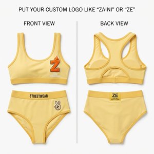 Custom Logo Yellow 2-Piece Bikini Set Embroidered Letter Tank Top <b>Thongs</b> Bottoms Women Stretch Spandex Polyester Quick Dry - Product Image 1