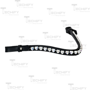 Diadema de Cuero Negro Premium para Caballo con Cristales de Corazón – Elegante Accesorio Ecuestre para Montar y Exhibiciones - Product Image 2