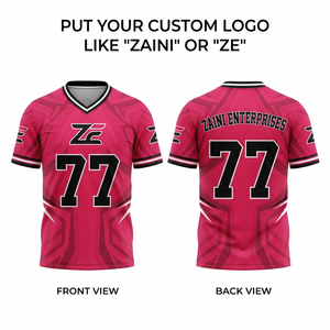 Jersey de Fútbol Americano Unisex Premium 100% Poliéster 220g Sublimado Rosa Negro Cuello Mao Logotipo Personalizado Ropa Deportiva de Equipo - Product Image 1