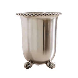 Elegant <b>Brushed</b> Pewter Metal Ice Bucket Featuring A <b>Detailed</b> Rope Twist Rim Pattern Trim And Ornate Scroll Feet Use For Parties - Product Image 2