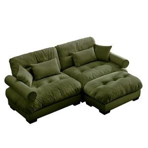 Divano Moderno Oversize a 2 Posti in Velluto con Poggiapiedi, Braccioli Imbottiti e Cuscino Lombare - Cuscini Decorativi Inclusi per Soggiorno - Product Image 5