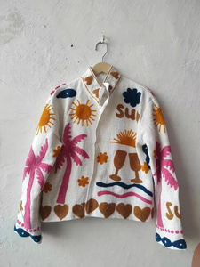 Chaqueta Bomber Suzani Estampada Artesanal, Venta al Por Mayor, Estilo Bohemio, Algodón, Corte Regular, Unisex, Transpirable, para Todas las Temporadas - Product Image 1