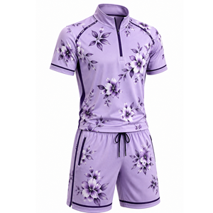 Grace Collection Men's Sporty Streetwear Hooded Quarter-Zip Short Sleeve Top Shorts Set Quick Dry Fleece Winter Solid Color 100% - Product Image 4