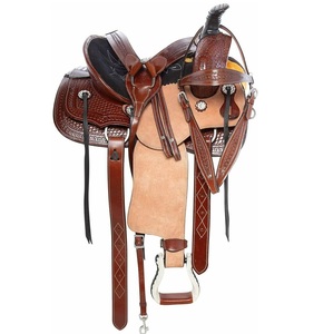 Selle de cheval en cuir réglable pour le rodéo, la course aux barils ou la randonnée équestre, construction légère, étriers durables, selles de randonnée - Product Image 1
