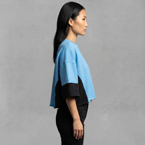 Cheap Price Women's Blue Crop Top With <b>Flame</b> Logo Raglan Sleeve Crew Neck Loose Fit Casual T-<b>Shirt</b> Spring Summer Wear - Product Image 5