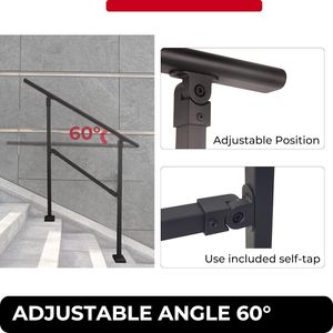 Rampe d'escalier extérieure en fonte noire réglable de 0 à 60 degrés pour rampes - Product Image 3