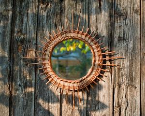 Espejo de pared en forma de Sol Espejo de ratán decoración del hogar tejido a mano para decoración de habitación de niños/decoraciones para el hogar - Product Image 1