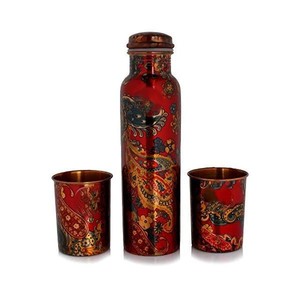 Juego de Regalo de Hidratación de Cobre Sólido con Patrón Espiral Abstracto Tradicional, con Frasco y Vasos para el Hogar y la Oficina - Product Image 2