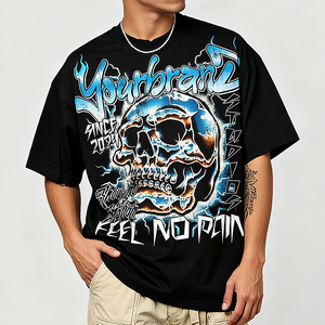 Camiseta de Algodón Oversize para Hombre, Cuello Redondo, Manga Corta, Estampado Personalizado, Estilo Casual Urbano, Pedido al por Mayor - Product Image 1