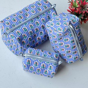 Juego de 3 neceseres acolchados de algodón con estampado floral, neceseres vintage, organizador de cosméticos, bolsa de viaje, estuche de maquillaje grande - Product Image 6